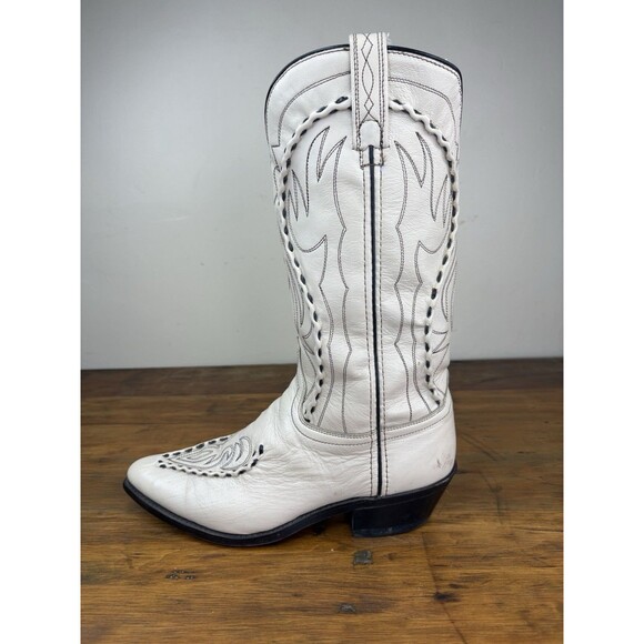 Vintage Dan Post Bucklace Cowboy Boots Mens 9.5 EE Extra Wide White Leather 7059 main image 13